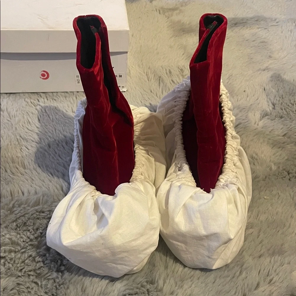 Maison Martin Margiela Red Velvet Tabi Heeled Boots 37 7 - Picture 11 of 12